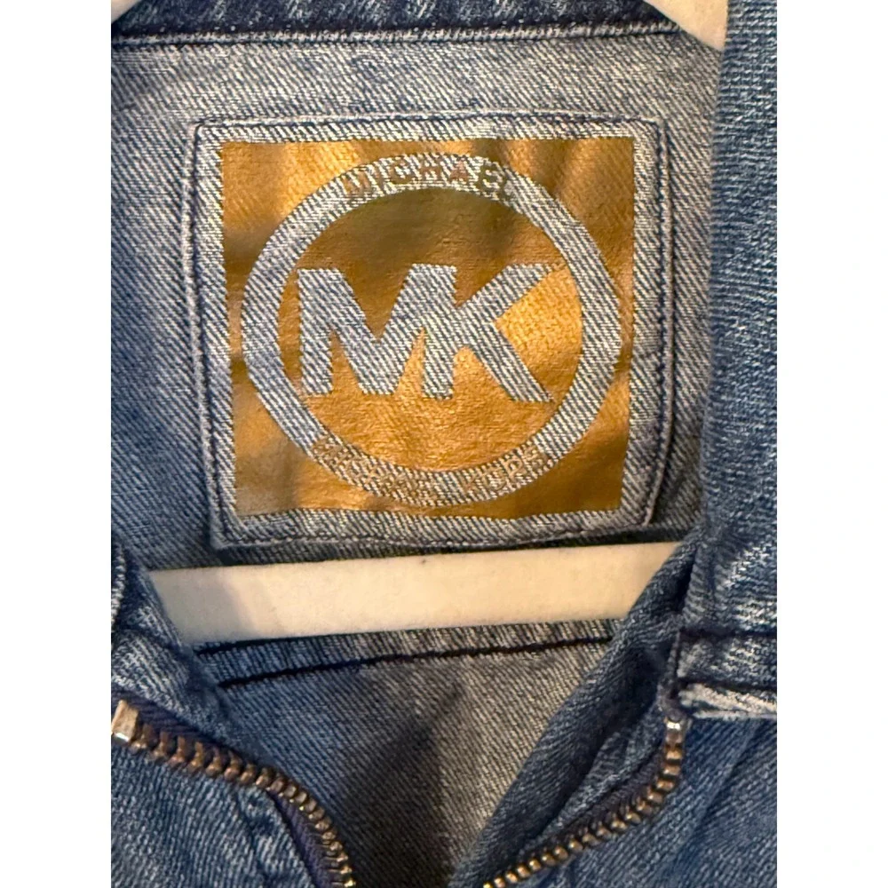 Michael Kors Denim Jacket Women Small Blue Excellent Cropped Zip Front O-Ring